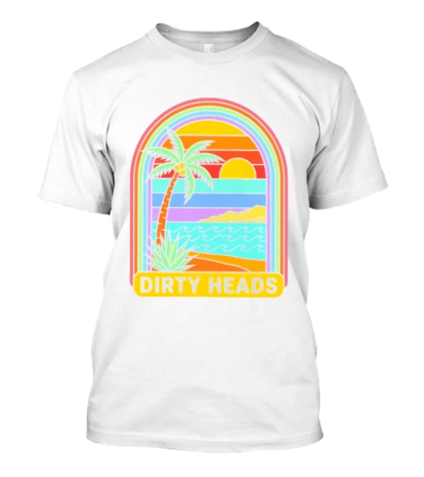 Dirty Heads Tropical Beach Palm Tree Rainbow Arch Sunset T-Shirt