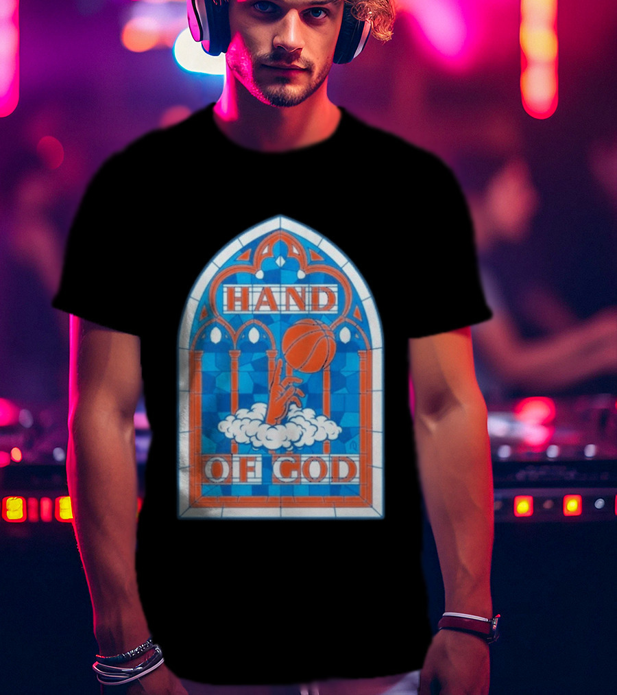 New York Knicks Basketball Stained Glass Hand Of God T-Shirt