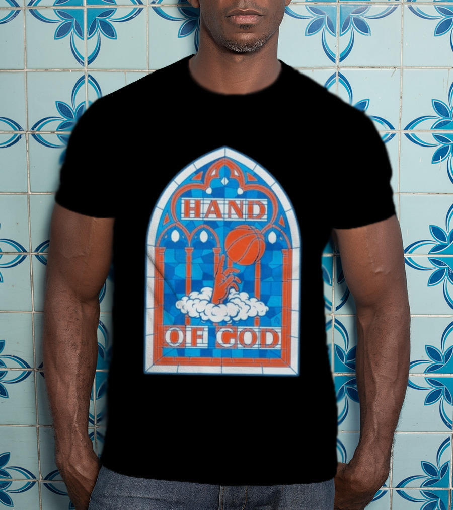 New York Knicks Basketball Stained Glass Hand Of God T-Shirt