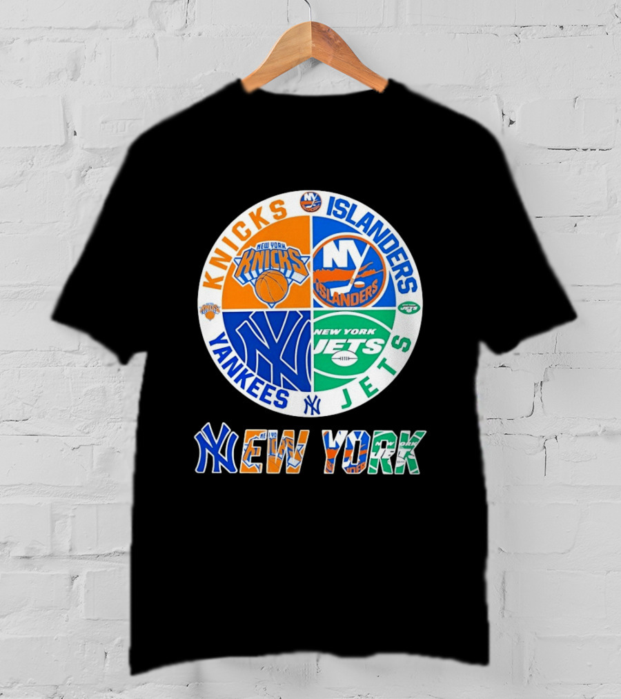 Knicks Islanders Yankees Jets New York Sports Teams Quadrant T-Shirt