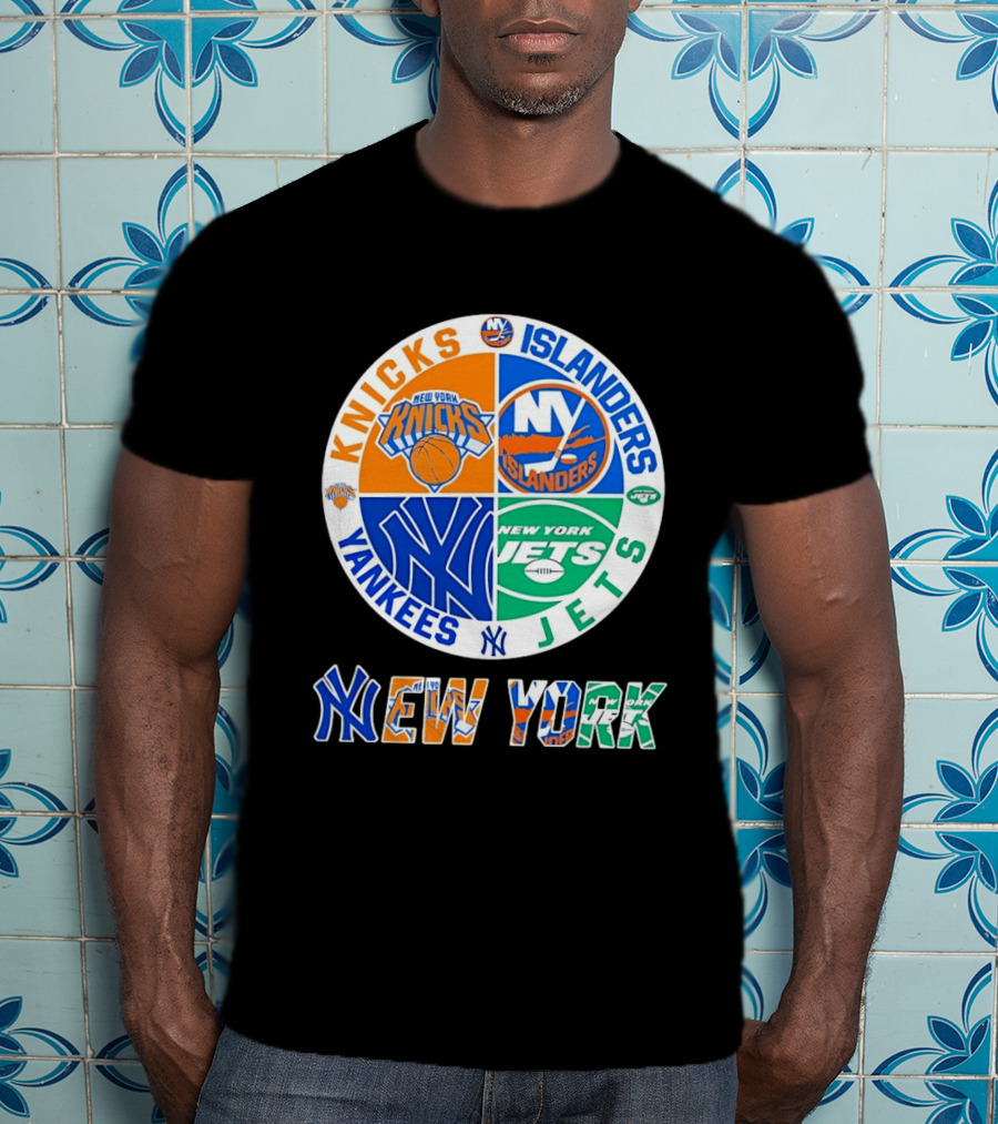 Knicks Islanders Yankees Jets New York Sports Teams Quadrant T-Shirt