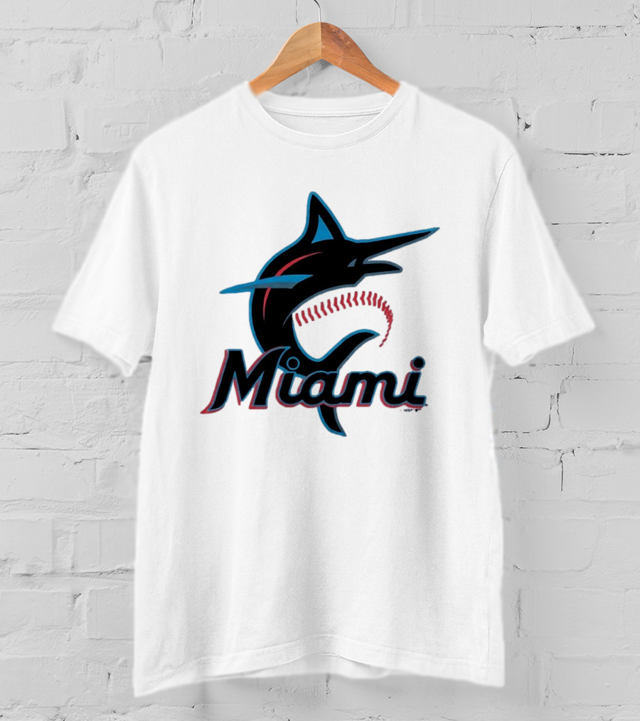 Miami Marlins Marlin Leaping Fish Miami Script T-Shirt
