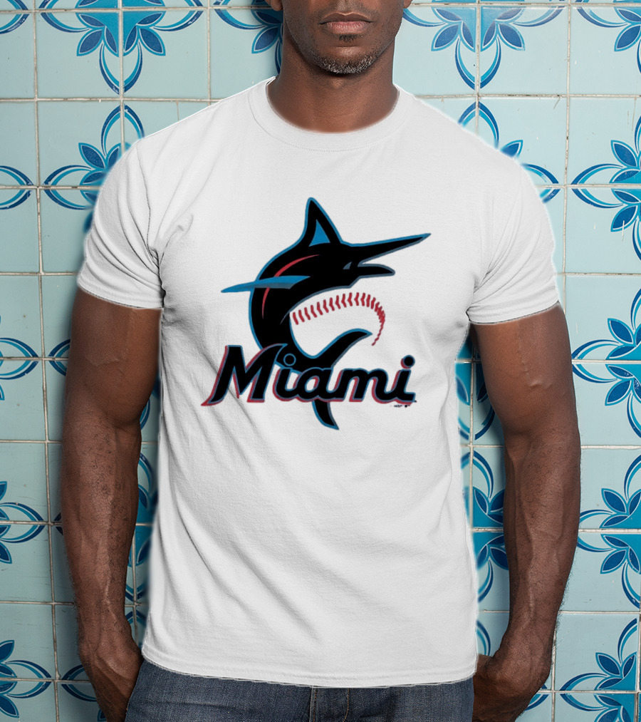 Miami Marlins Marlin Leaping Fish Miami Script T-Shirt