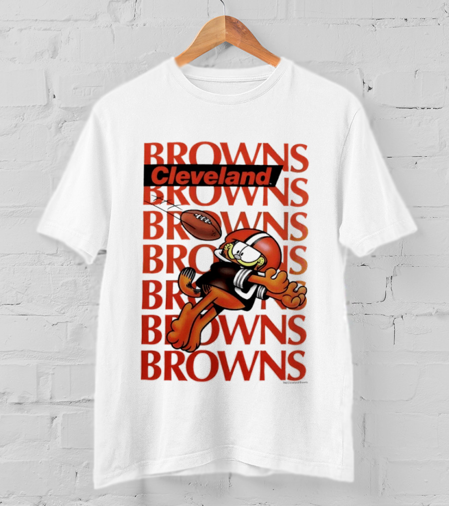Browns Football Cleveland Orange Cat Kicking Touchdown T-Shirt