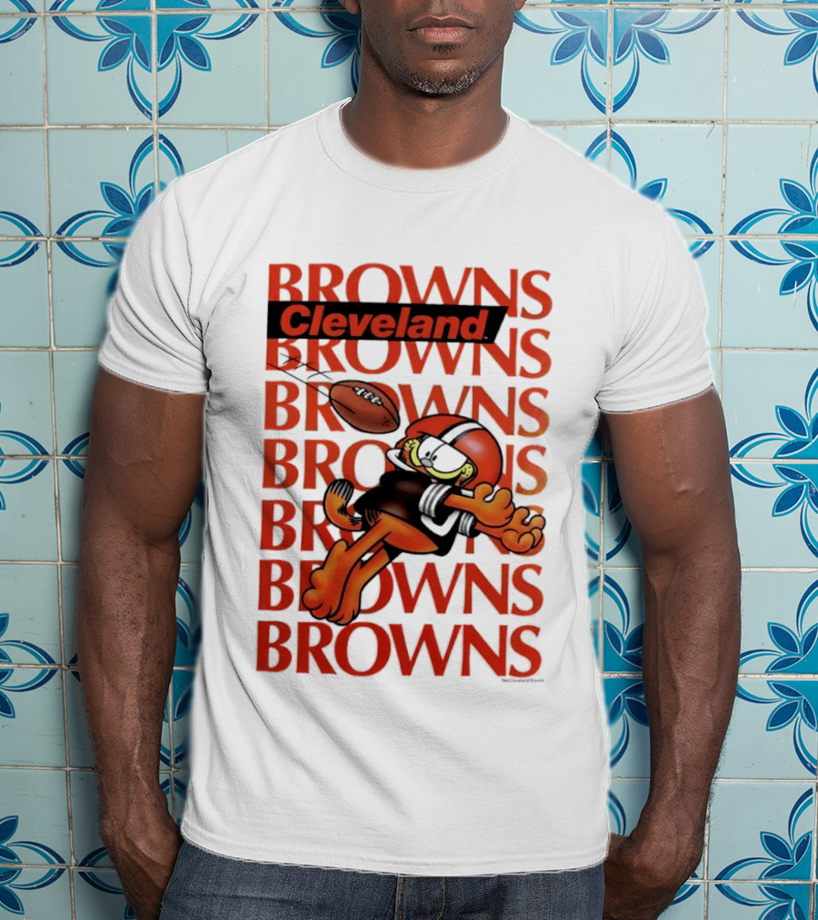 Browns Football Cleveland Orange Cat Kicking Touchdown T-Shirt