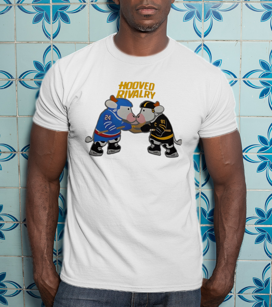 Hooved Rivalry Cow Hockey Players 24 And 81 Faceoff T-Shirt