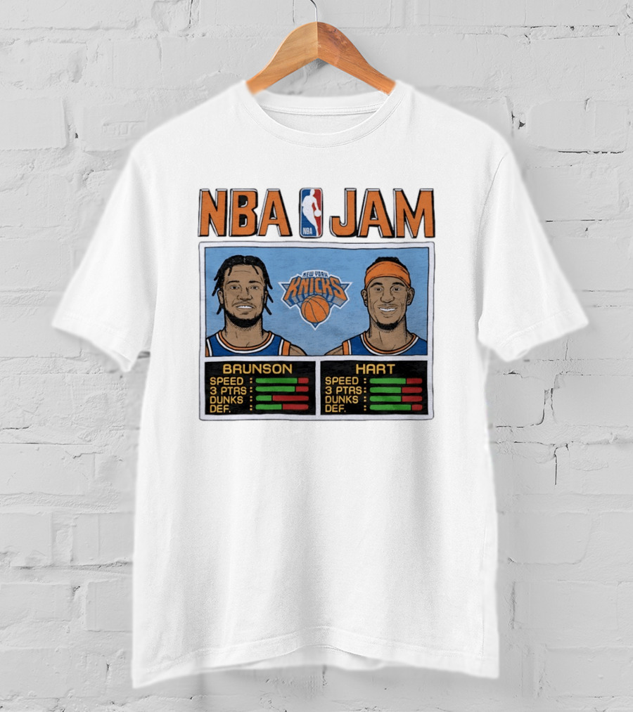 Jalen Brunson Josh Hart New York Knicks NBA Jam Retro Basketball Game T-Shirt