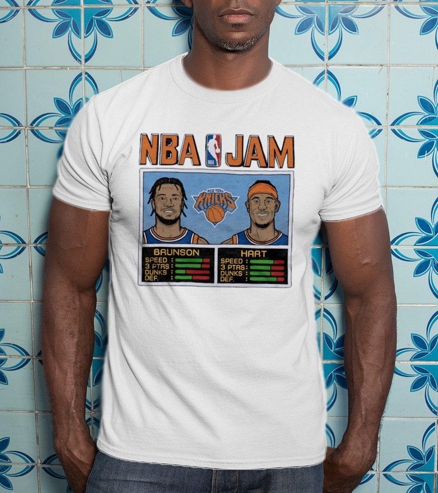 Jalen Brunson Josh Hart New York Knicks NBA Jam Retro Basketball Game T-Shirt