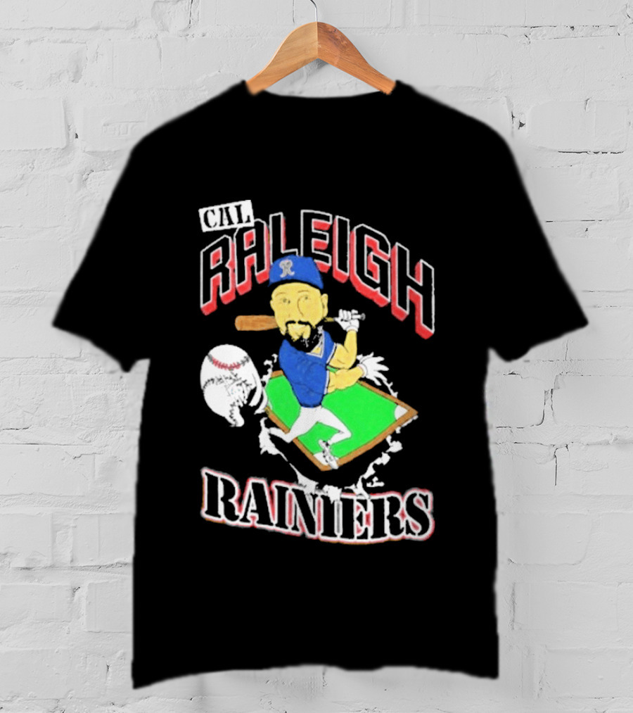 Cal Raleigh Rainiers Baseball Catcher Player Caricature T-Shirt
