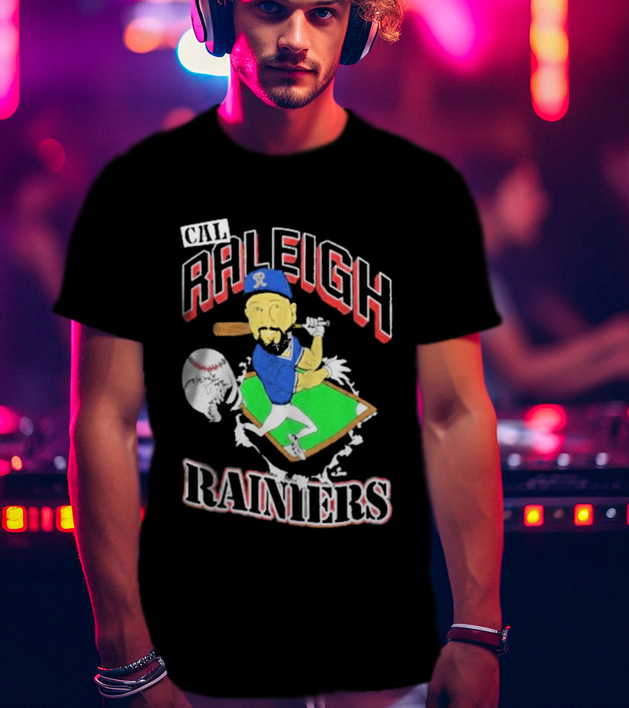 Cal Raleigh Rainiers Baseball Catcher Player Caricature T-Shirt