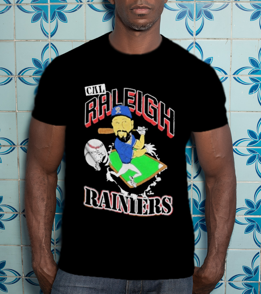 Cal Raleigh Rainiers Baseball Catcher Player Caricature T-Shirt