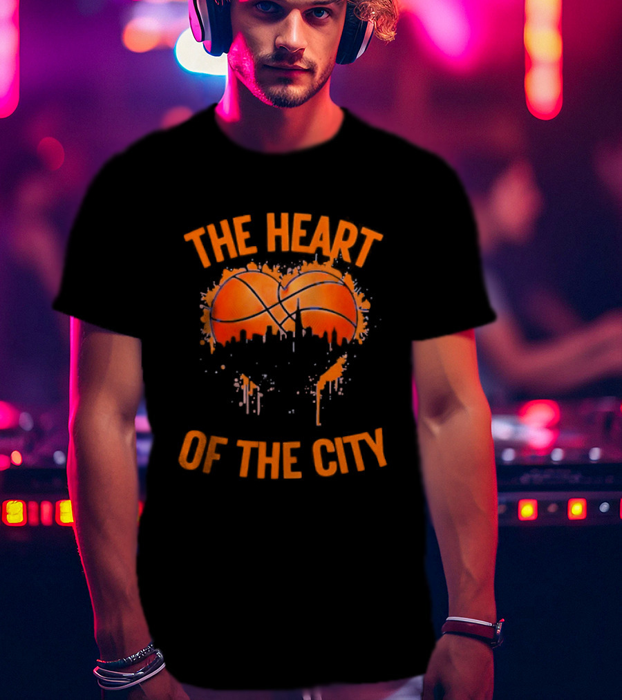 New York Knick The Heart Of The City Basketball Dripping Orange T-Shirt