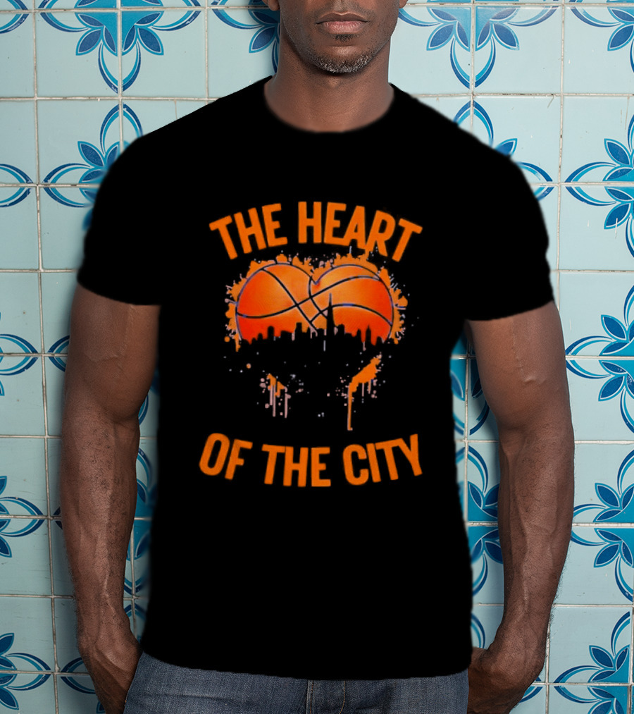 New York Knick The Heart Of The City Basketball Dripping Orange T-Shirt