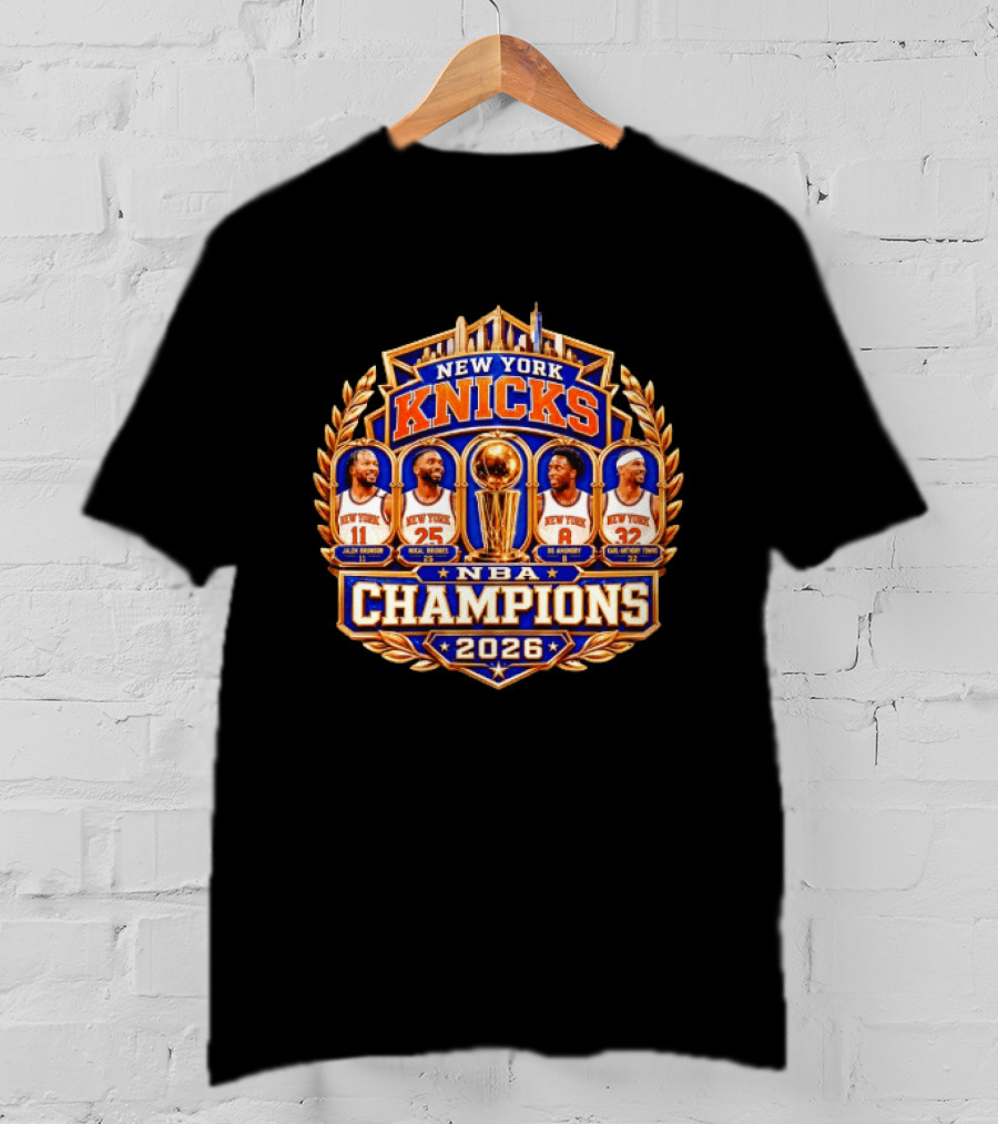 New York Knicks NBA Champions 2026 Jalen Brunson Mikal Bridges OG Anunoby Karl Anthony Towns T-Shirt