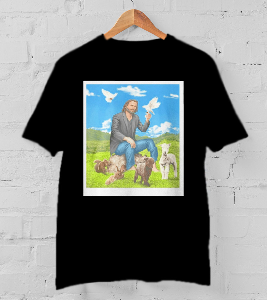 Keanu Reeves Surrounded By Animals In Peaceful Steppe Landscape T-Shirt