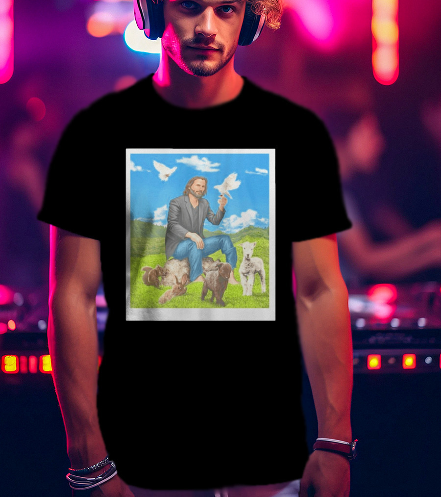 Keanu Reeves Surrounded By Animals In Peaceful Steppe Landscape T-Shirt
