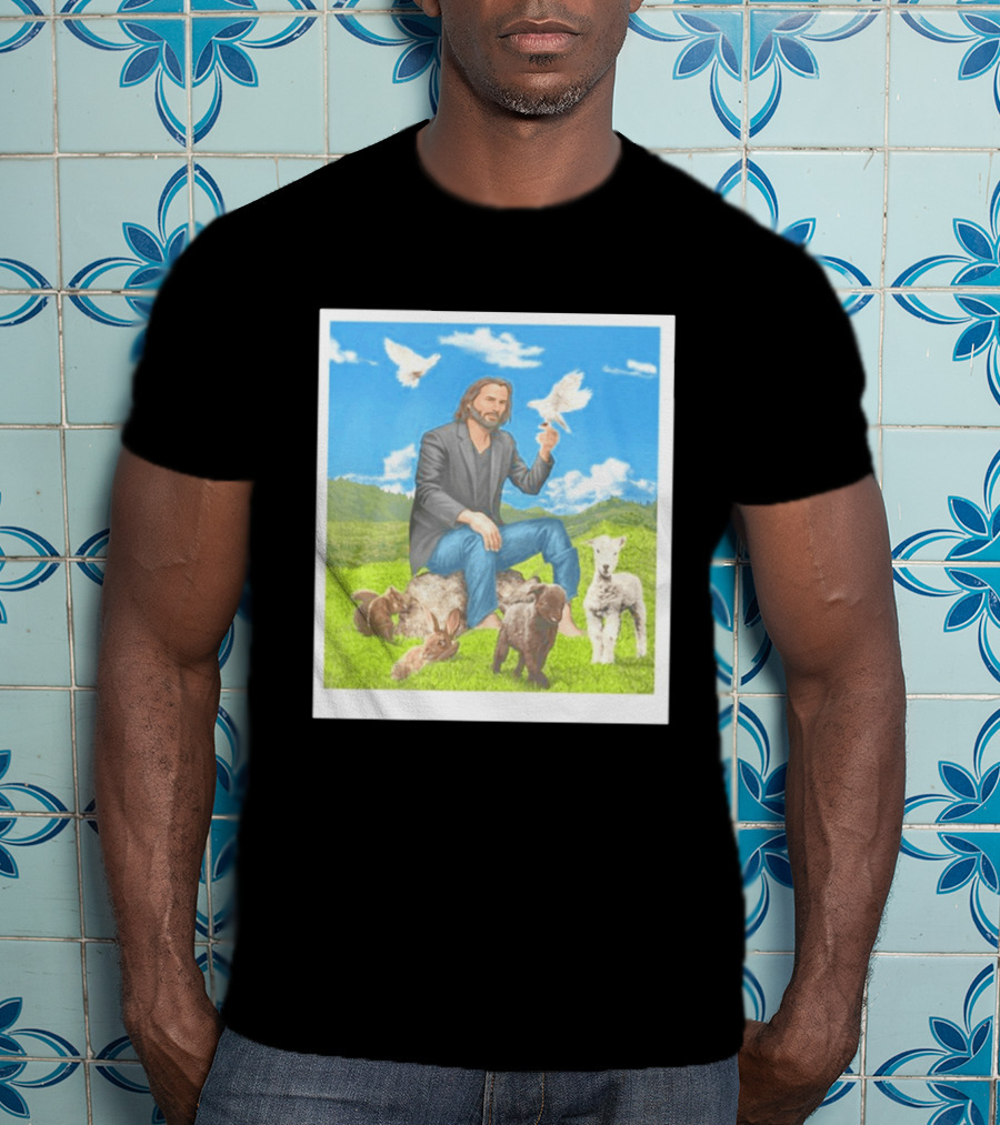 Keanu Reeves Surrounded By Animals In Peaceful Steppe Landscape T-Shirt