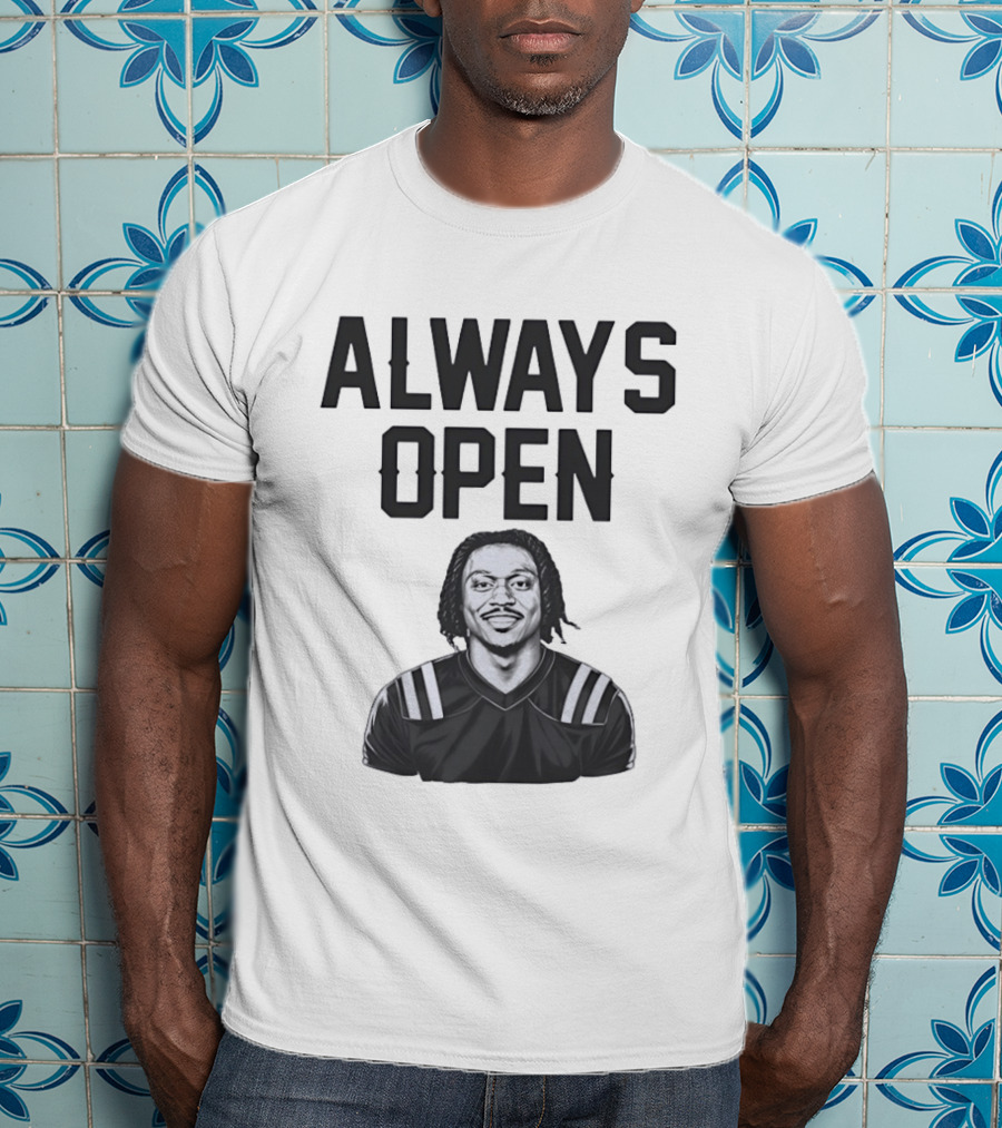 Always Open Bold Text With Cartoon Football Player T-Shirt