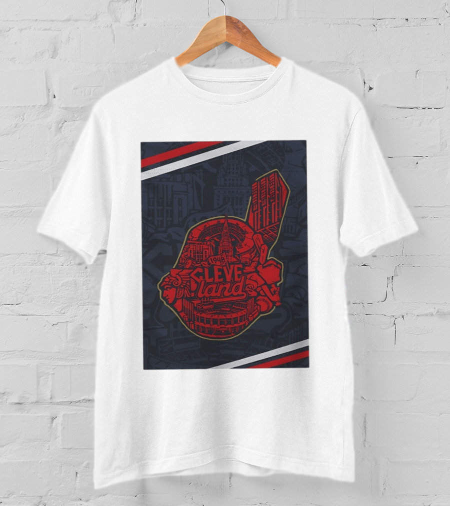 Cleveland 1948 Baseball Team City Mosaic Landmark Collage T-Shirt