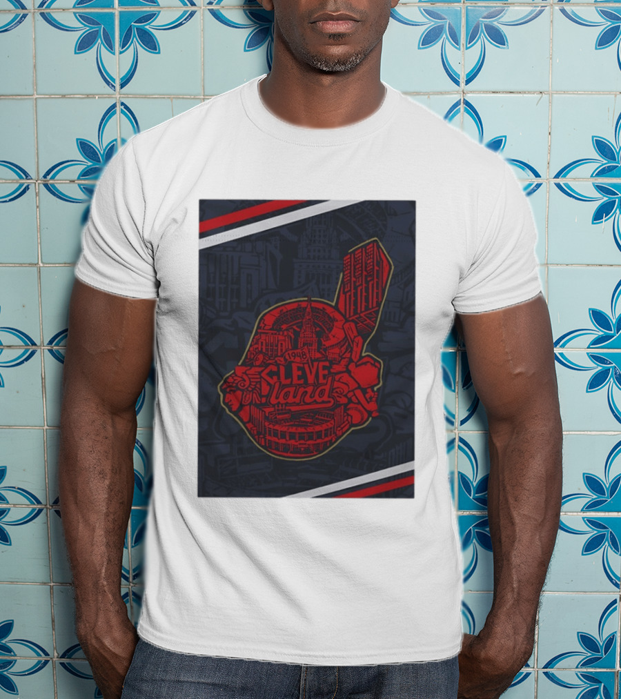 Cleveland 1948 Baseball Team City Mosaic Landmark Collage T-Shirt