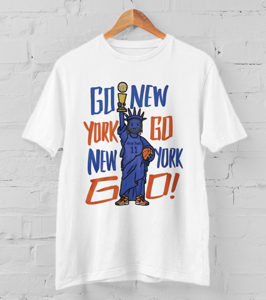 Go New York Go New York Go Jalen Brunson 11 Statue Of Liberty Basketball Trophy T-Shirt