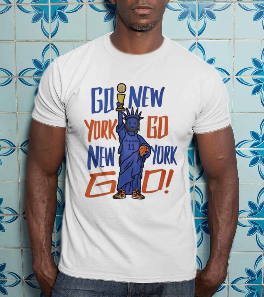 Go New York Go New York Go Jalen Brunson 11 Statue Of Liberty Basketball Trophy T-Shirt