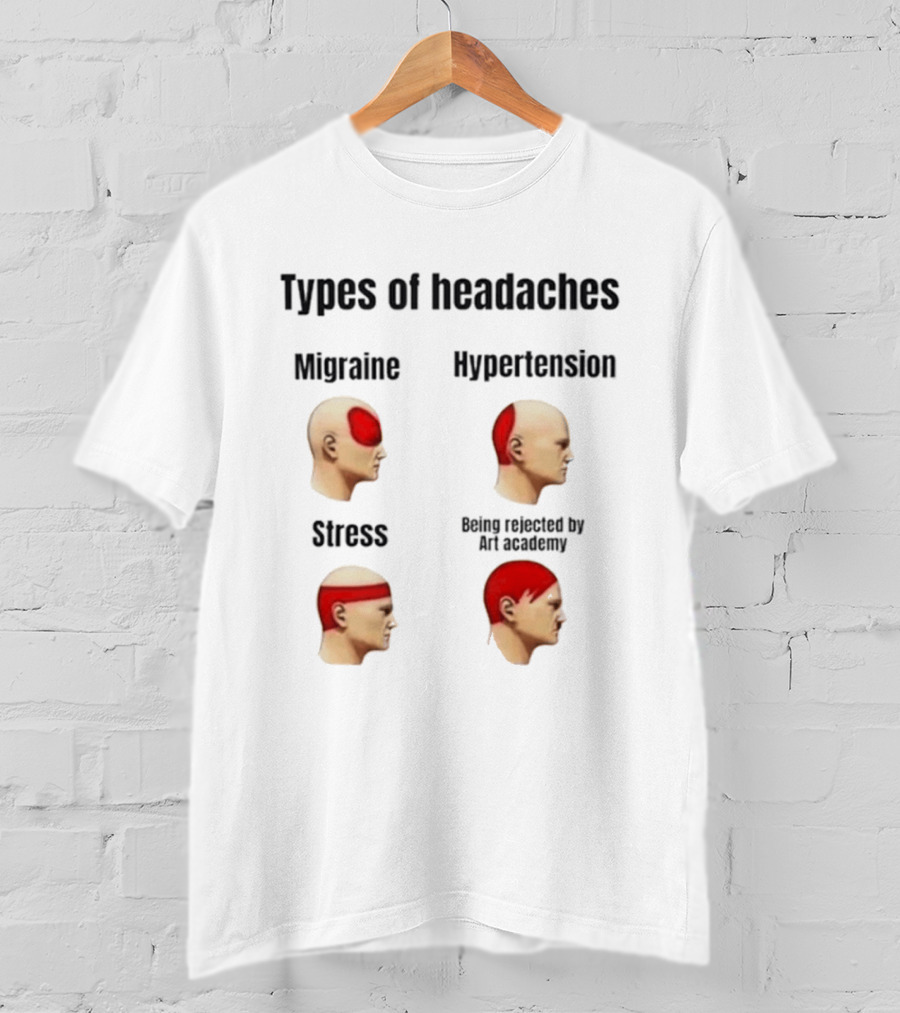 Types Of Headaches Migraine Hypertension Stress Being Rejected By Art Academy T-Shirt