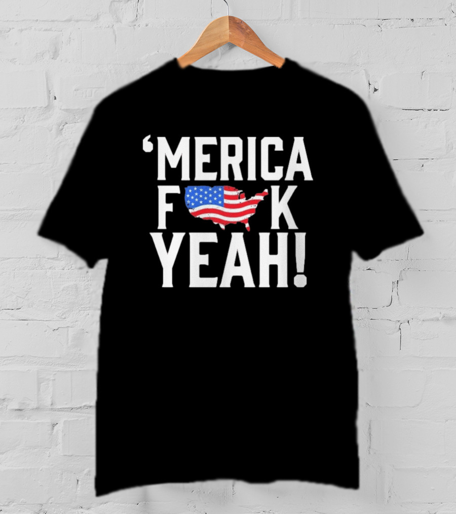 Merica F Yeah USA Map American Flag T-Shirt