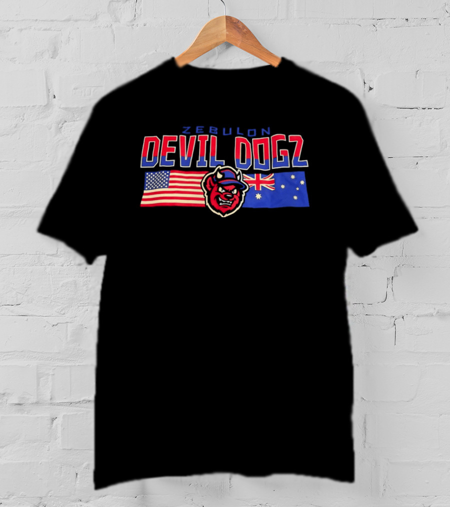 Zebulon Devil Dogz American Australian Flags T-Shirt