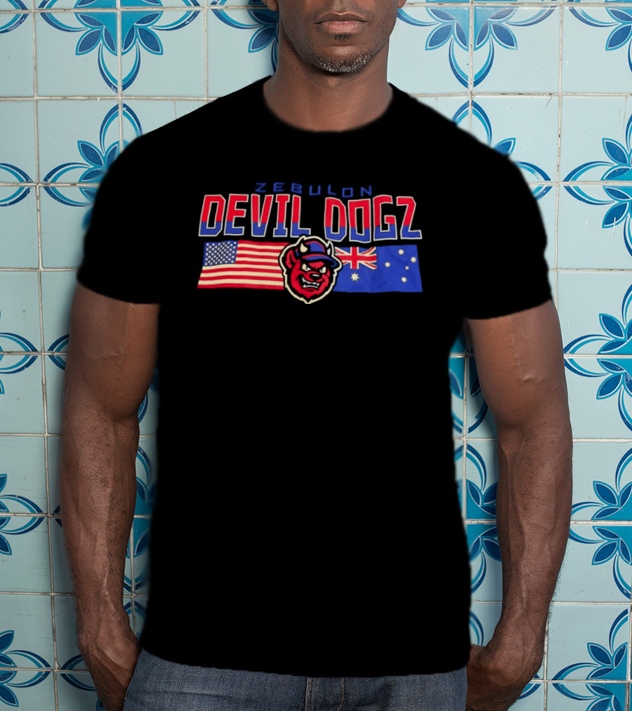 Zebulon Devil Dogz American Australian Flags T-Shirt