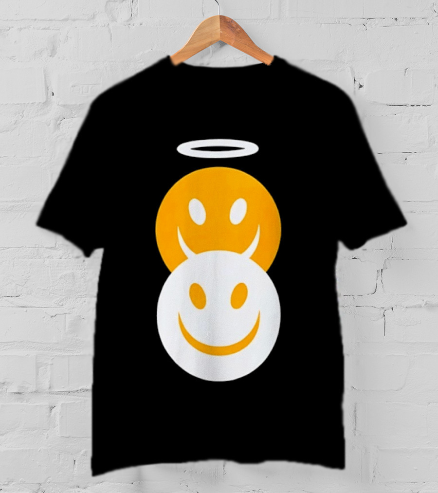 Angel And Devil Smiley Faces Halo And Horns T-Shirt
