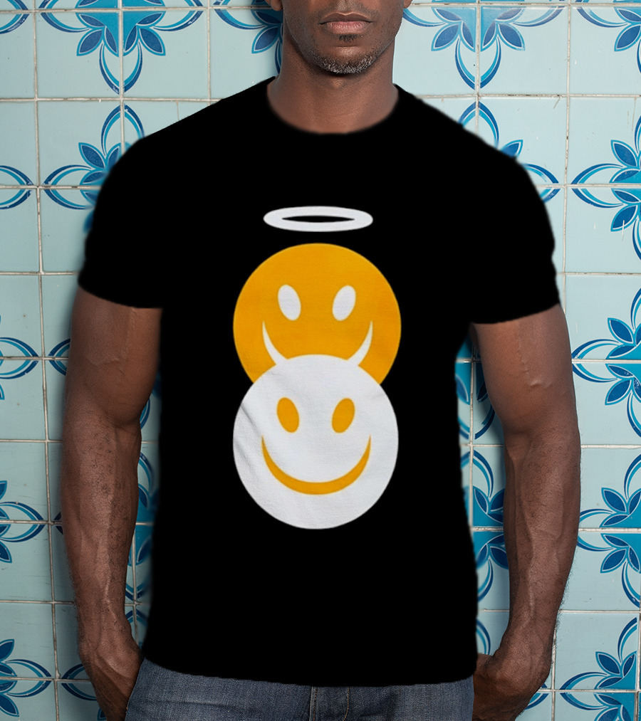 Angel And Devil Smiley Faces Halo And Horns T-Shirt