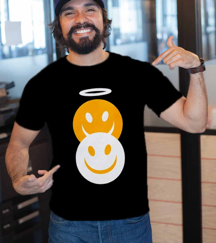 Angel And Devil Smiley Faces Halo And Horns T-Shirt