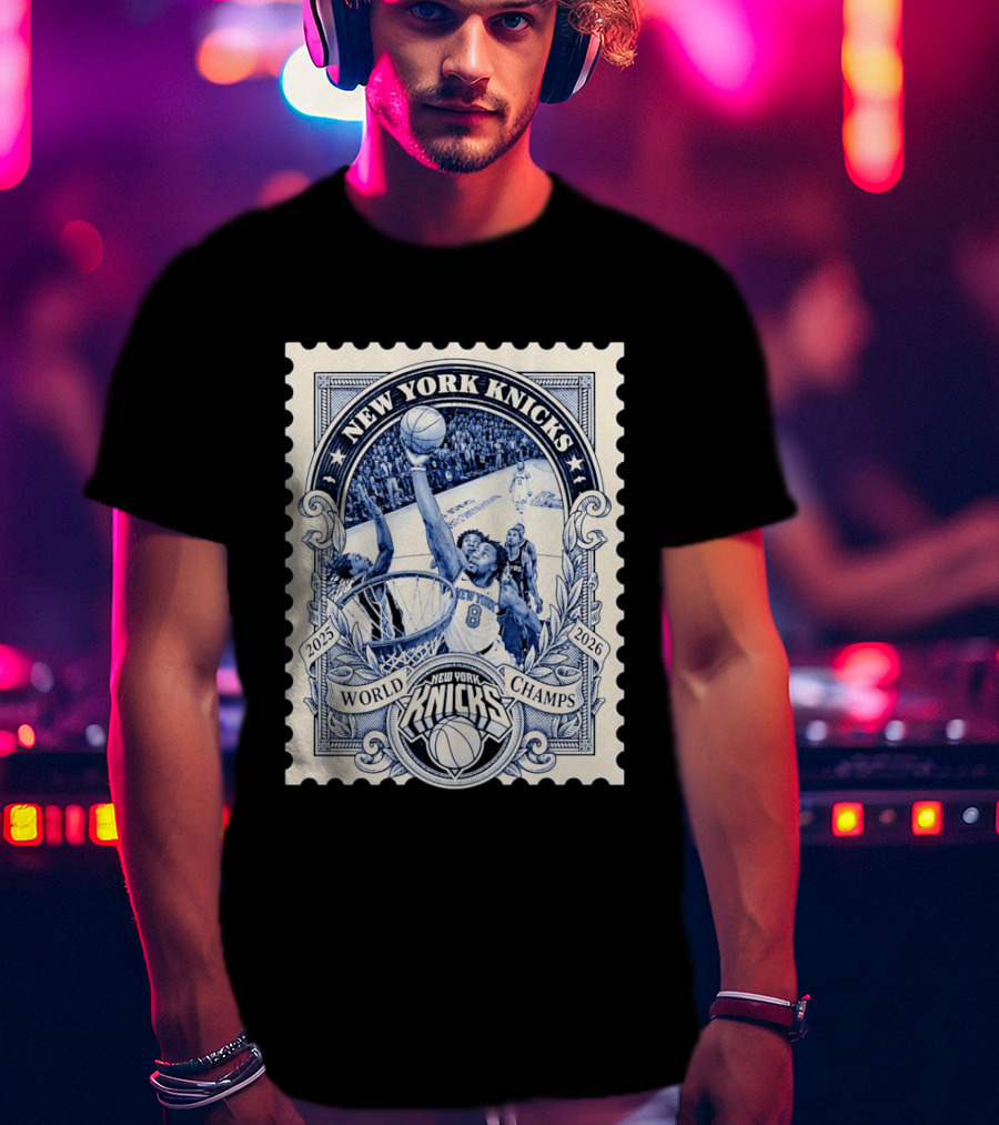 New York Knicks 2026 World Champs OG Anunoby Basketball Stamp T-Shirt