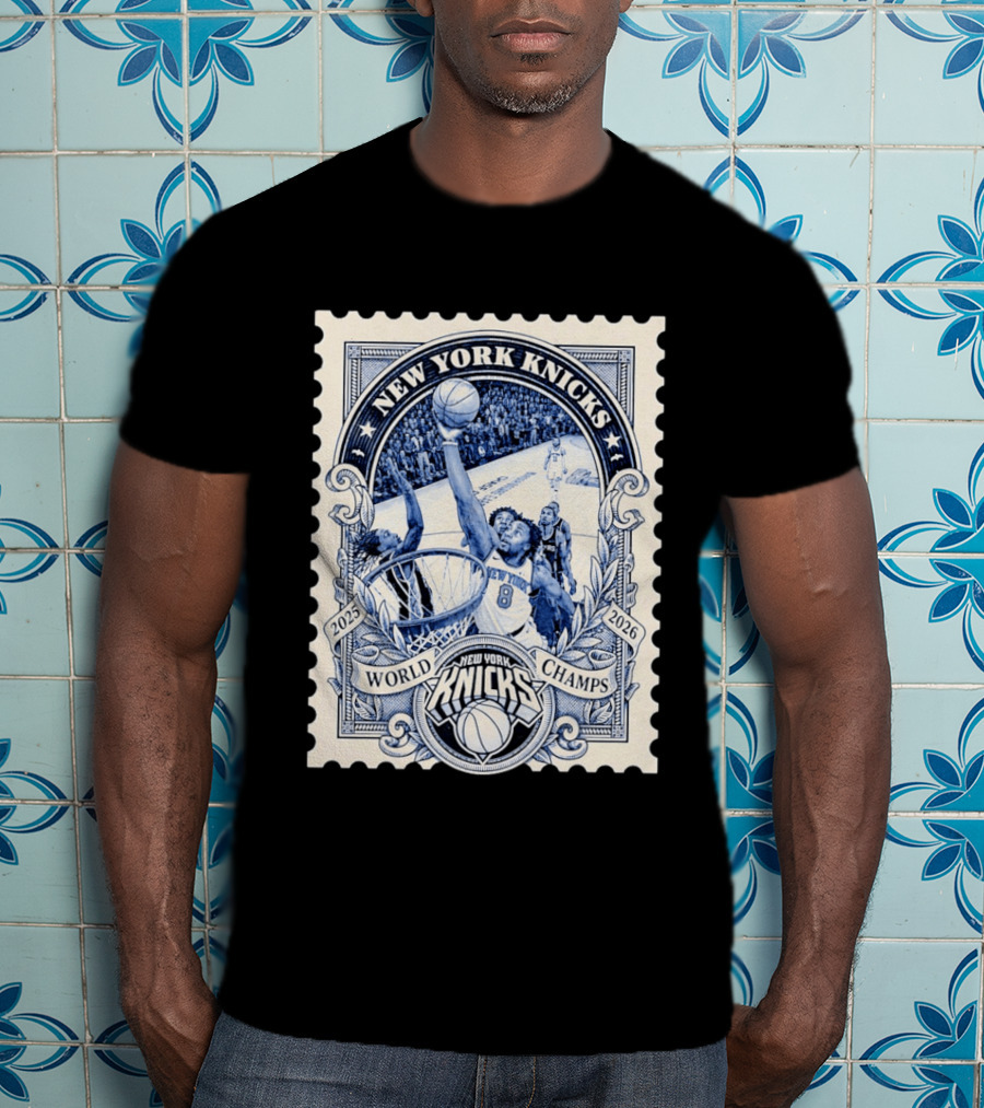 New York Knicks 2026 World Champs OG Anunoby Basketball Stamp T-Shirt