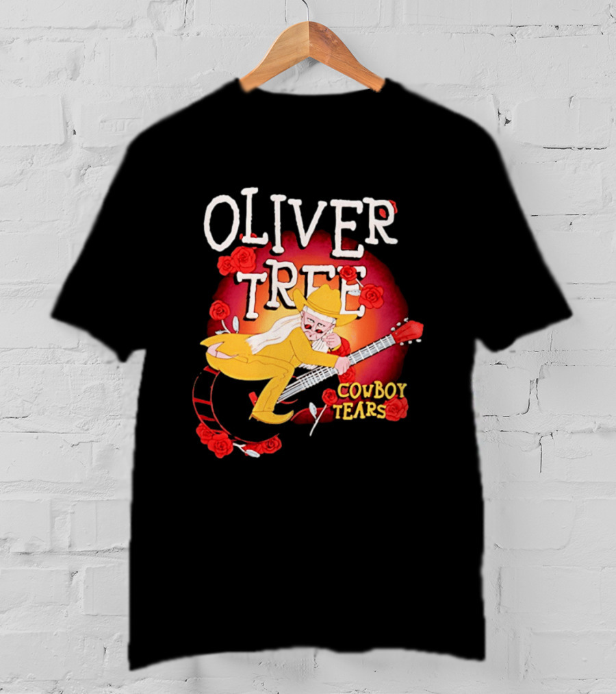 Oliver Tree Cowboy Tears Cartoon Character With Roses And Guitar T-Shirt