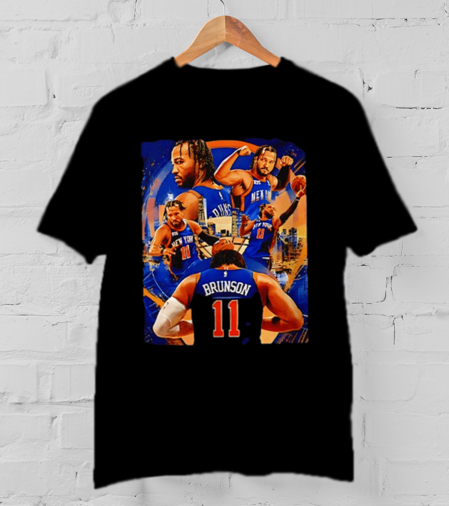 New York Knicks Jalen Brunson Number 11 Team Collage T-Shirt