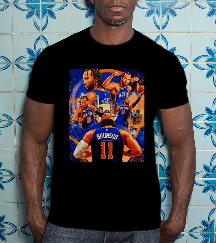New York Knicks Jalen Brunson Number 11 Team Collage T-Shirt
