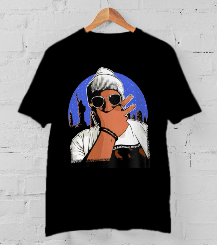 Jalen Brunson's Dad Celly Peace Sign NYC Skyline Basketball Magazine T-Shirt
