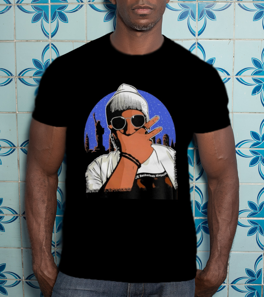 Jalen Brunson's Dad Celly Peace Sign NYC Skyline Basketball Magazine T-Shirt