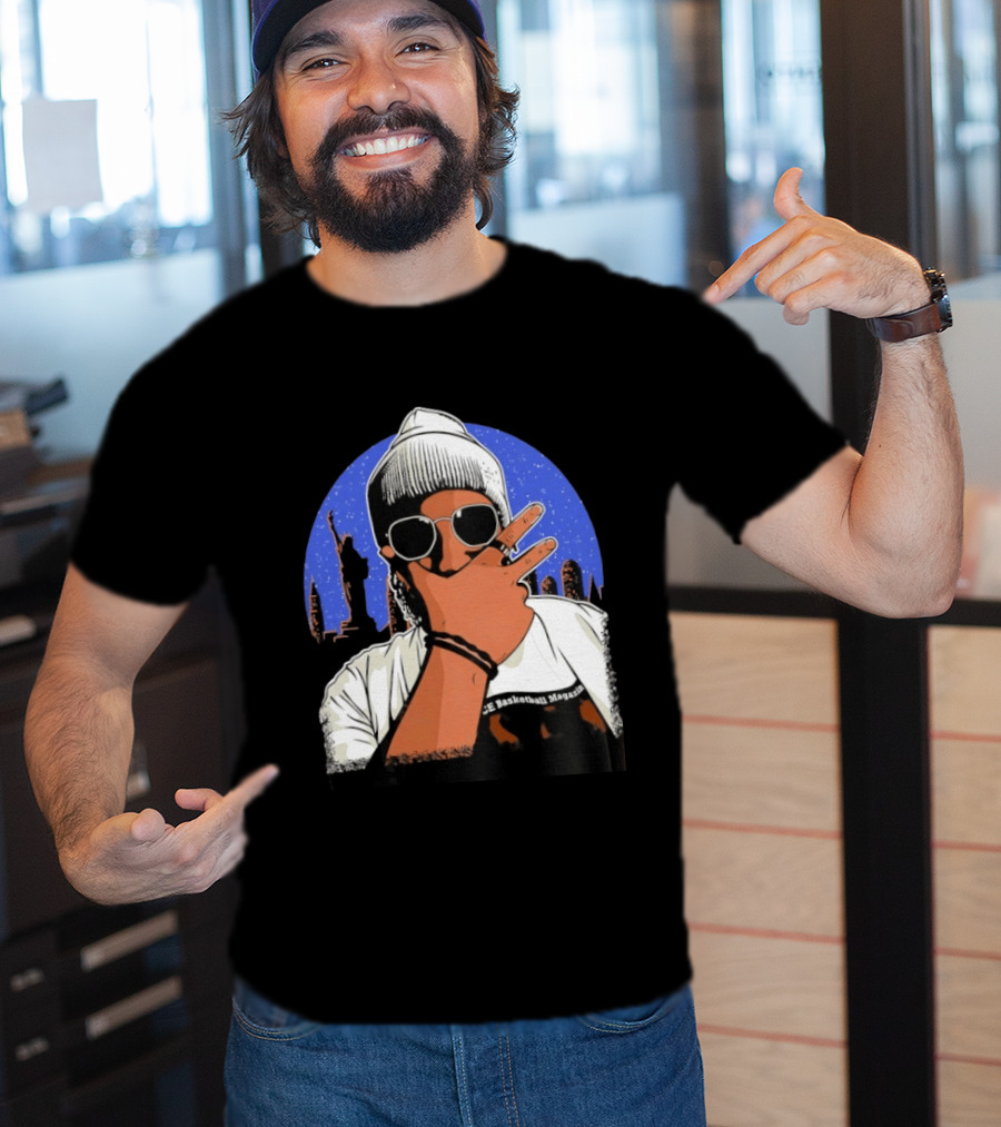 Jalen Brunson's Dad Celly Peace Sign NYC Skyline Basketball Magazine T-Shirt
