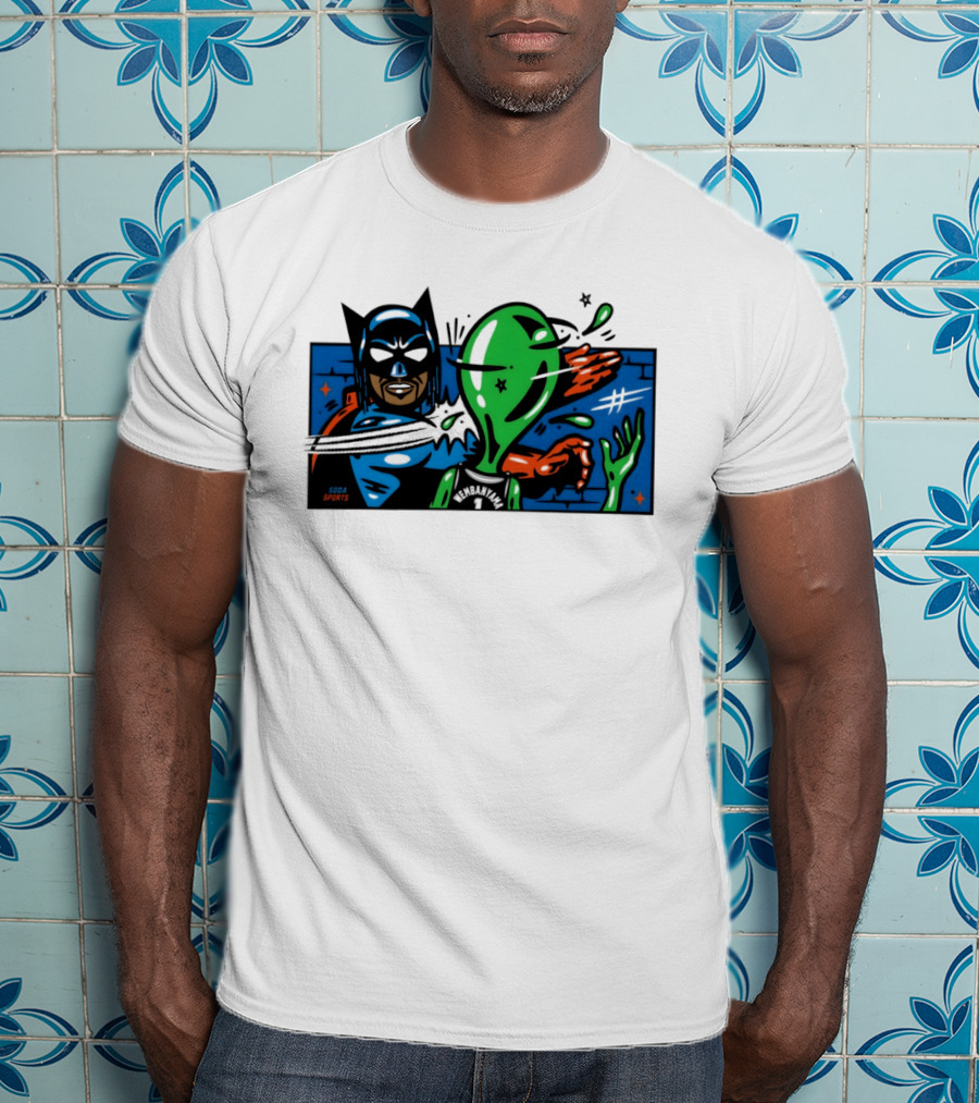 Batman Slapping Alien Knicks Beat Spurs NBA Final 2026 Soda Sports T-Shirt