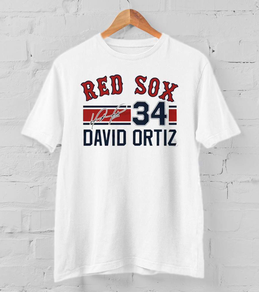 Red Sox 34 David Ortiz Signature Boston T-Shirt
