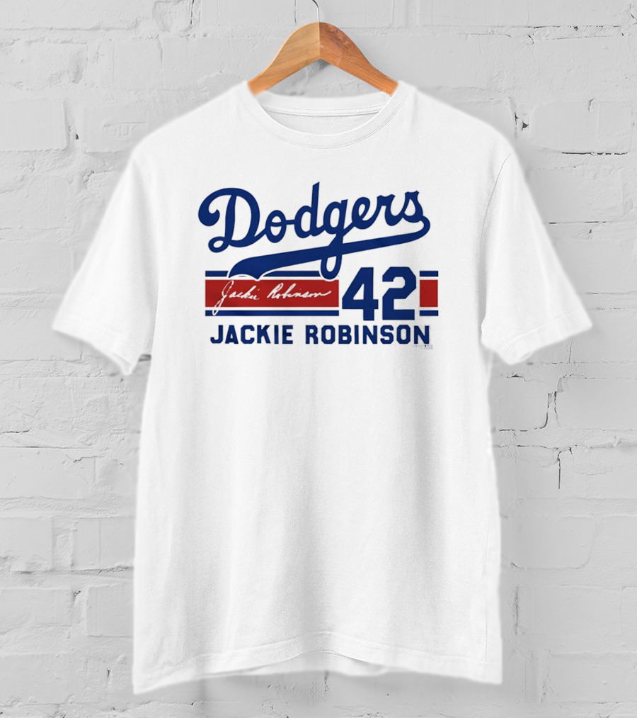 Brooklyn Dodgers 42 Jackie Robinson Signature T-Shirt