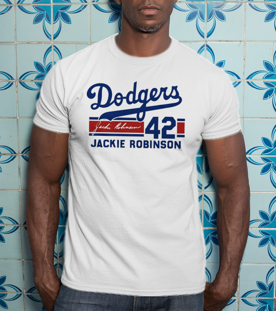 Brooklyn Dodgers 42 Jackie Robinson Signature T-Shirt