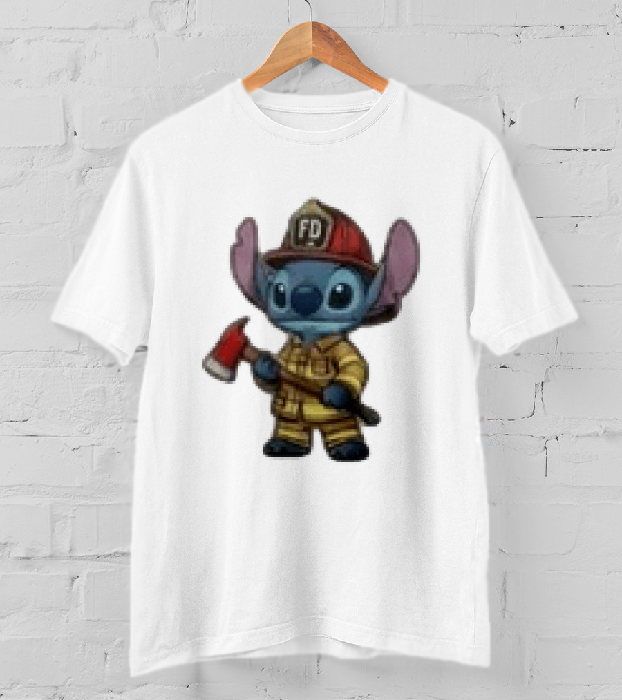 Disney Stitch Fire Rescue Not Just A Job A Calling Fire Dept FD Helmet Axe T-Shirt