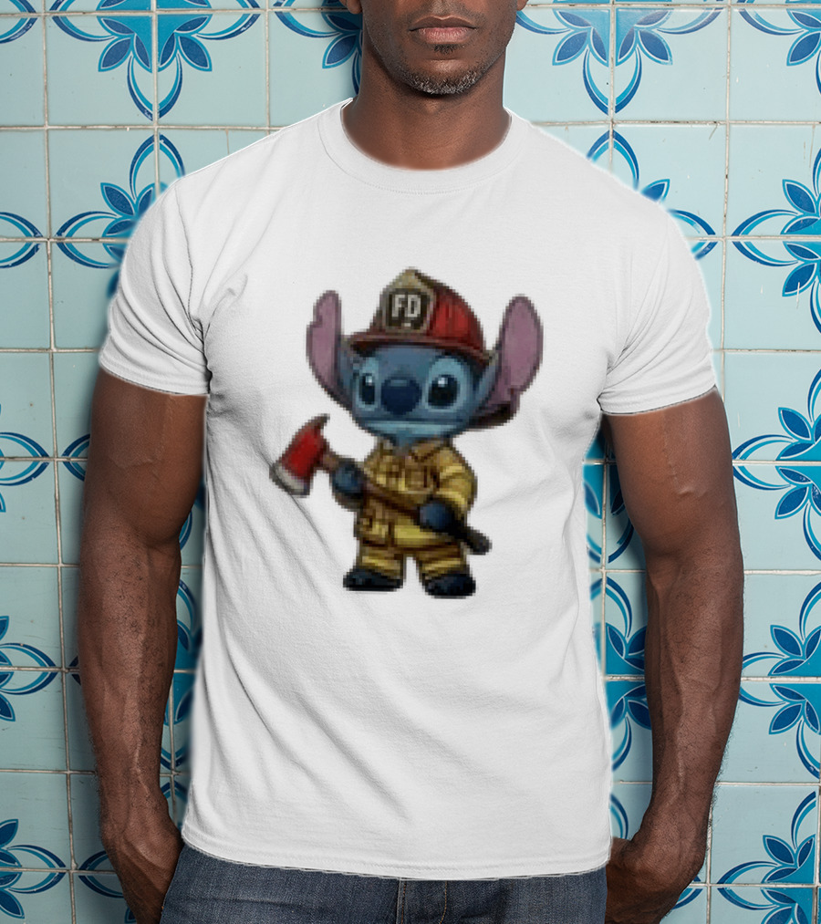 Disney Stitch Fire Rescue Not Just A Job A Calling Fire Dept FD Helmet Axe T-Shirt