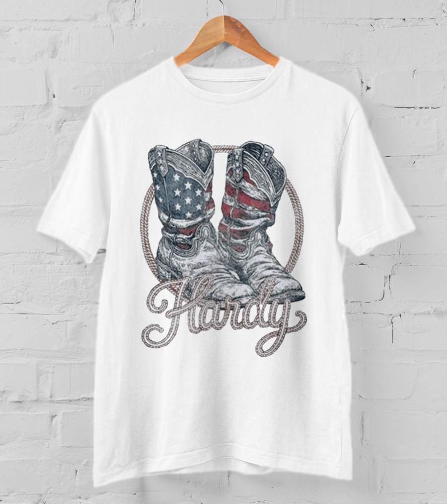 Hardy Boots Americana Patriotic Flag Cowboy T-Shirt