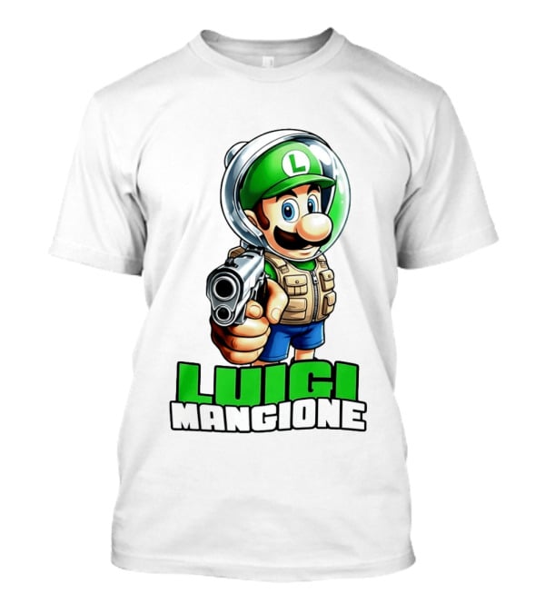Luigi Mangione Super Mario Green Hat Gun Im...T-Shirt 