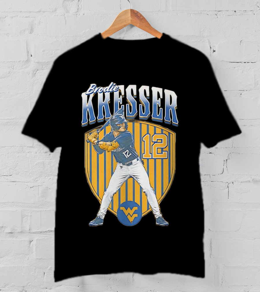 West Virginia Mountaineers Brodie Kresser Number 12 Baseball Player T-Shirt